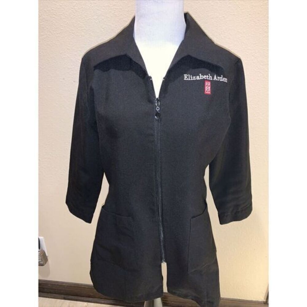 ELIZABETH ARDEN Jacket Size XSmall Uniform Top Black Pockets Cosmetics